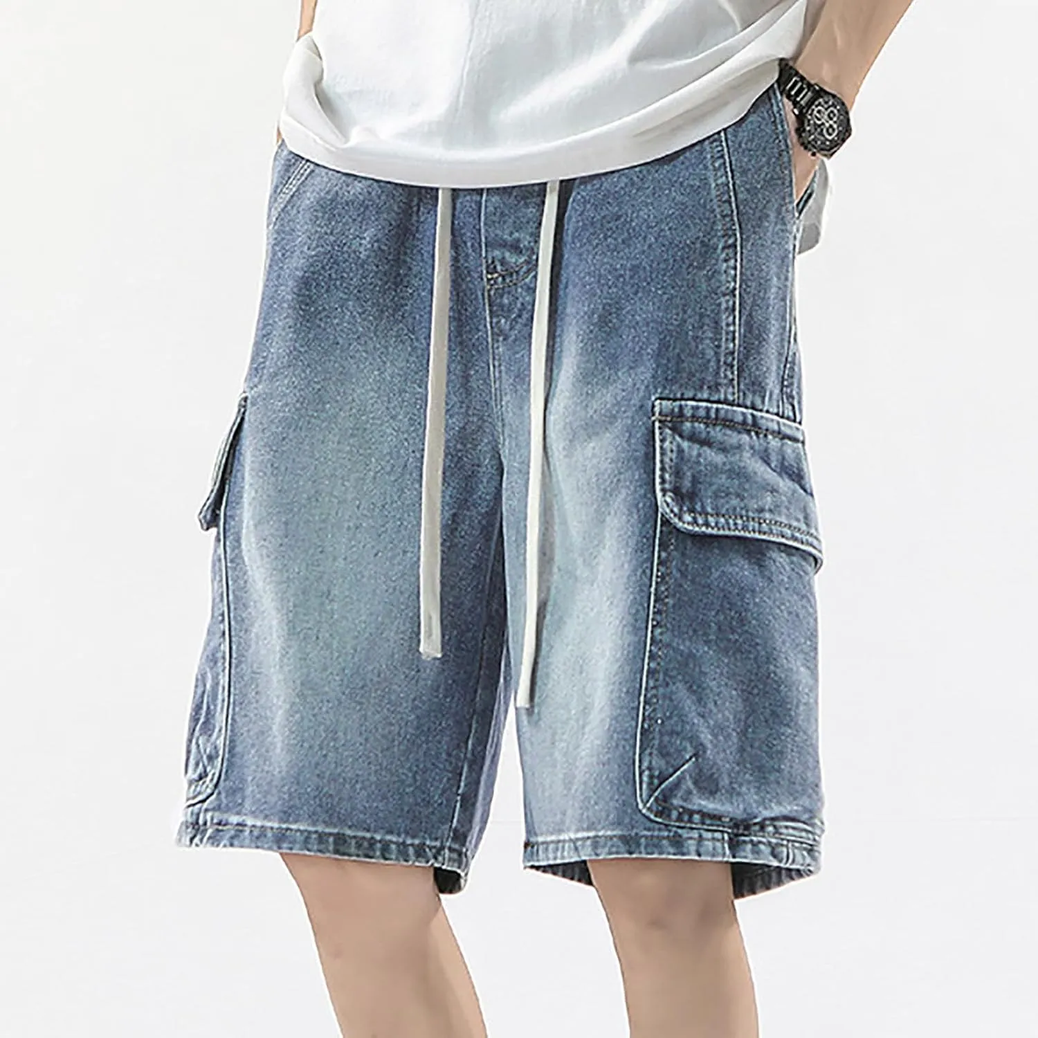 Mens Baggy Denim Jorts Y2K Vintage Loose Fit Hip Hop Jean Shorts Wide Leg Long Jeans Streetwear Clothes