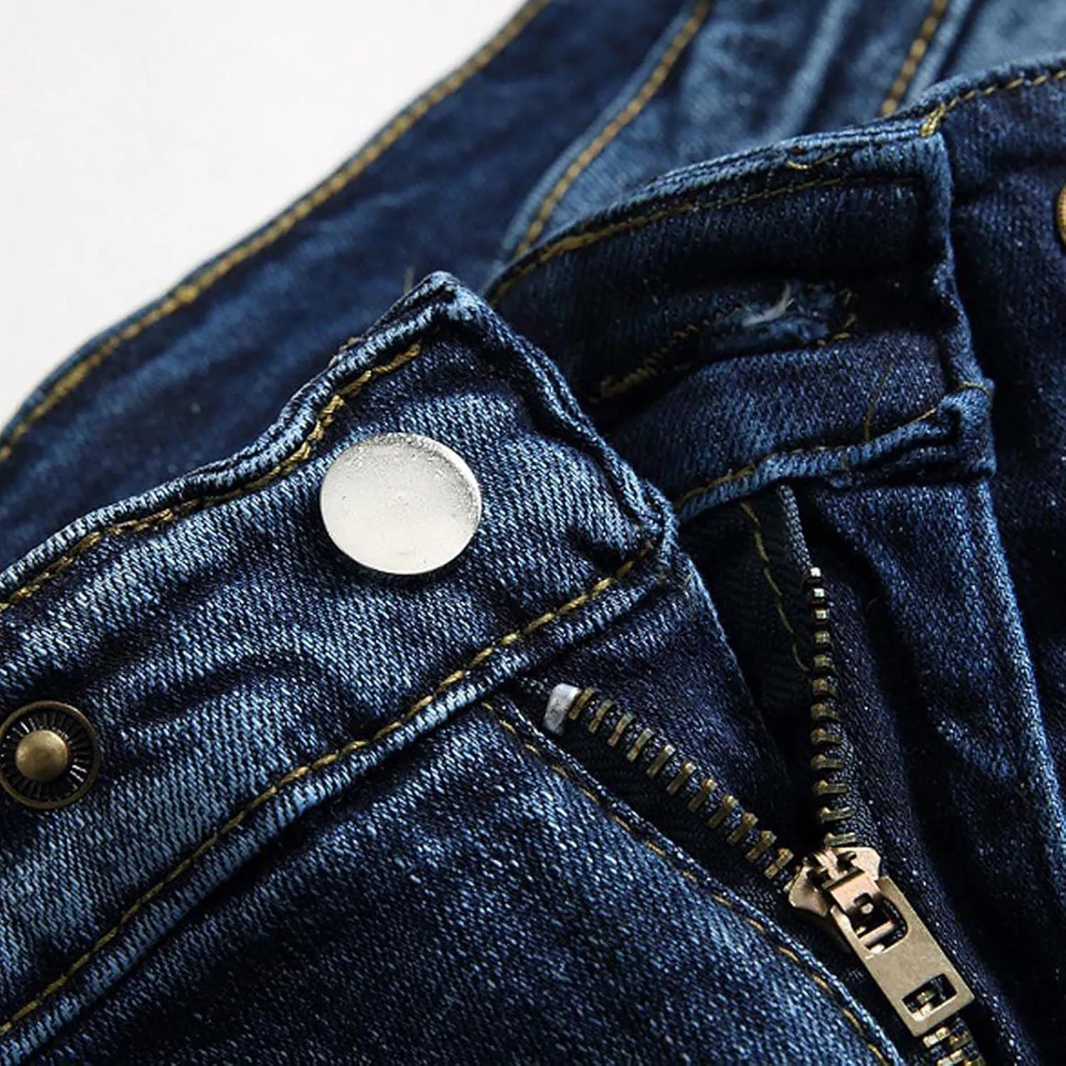 Men's Biker Moto Washed Jeans Bleach Distressed Slim Fit Straight Denim Pants Patchwork Patched Joggers Trousers