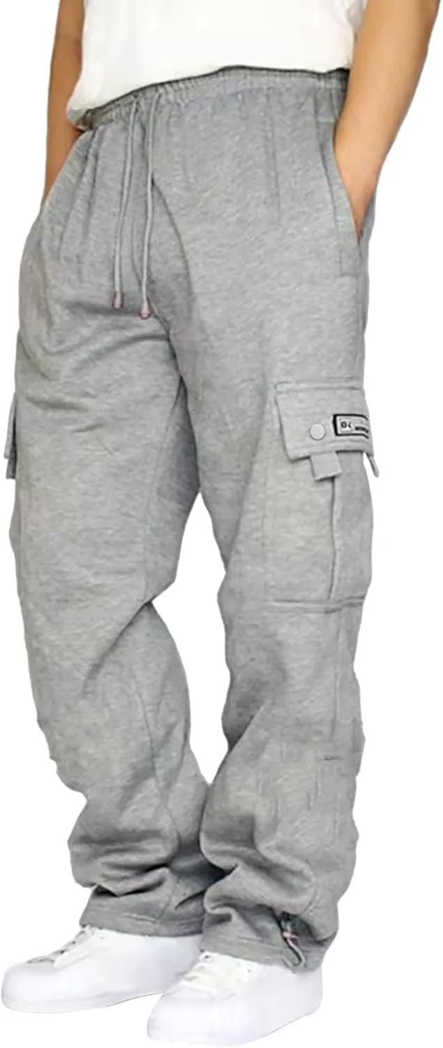 Men's Cargo Pants Plus Size Pocket Lace Up Elastic Waist Pants Trousers Overall Cute Plush