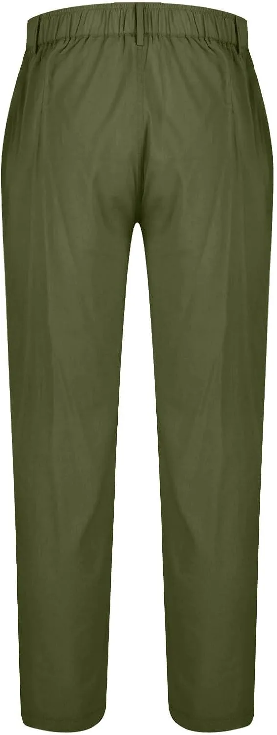 Men's Casual Linen Cotton Pants Elastic Waist Summer Beach Trousers Lightweight Yoga Vacation Pants Long Trousers