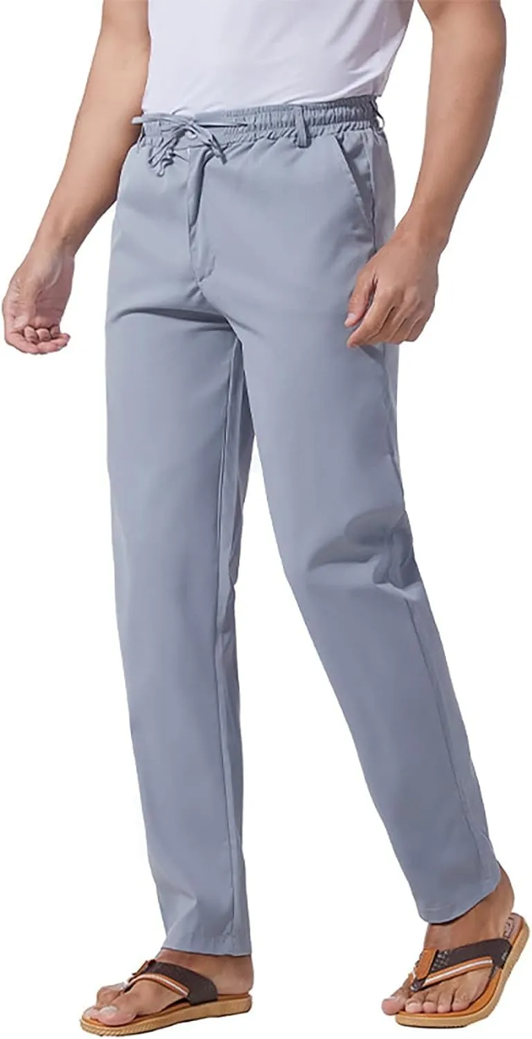 Men's Casual Linen Pants Cotton Drawstring Chino Hiking Pants Summer Yoga Beach Pants Lightweight Trousers for Men
