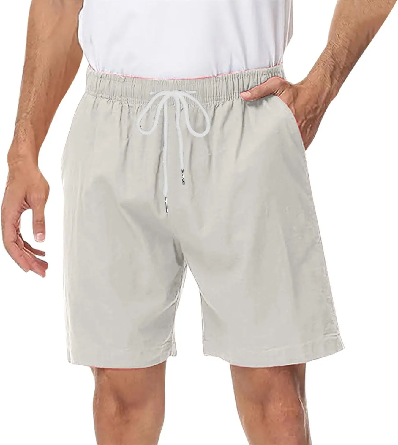 Mens Drawstring Shorts Casual Summer Big and Tall Elastic Waist Loose Fit Lightweight Lounge Beach Shorts with Pocket