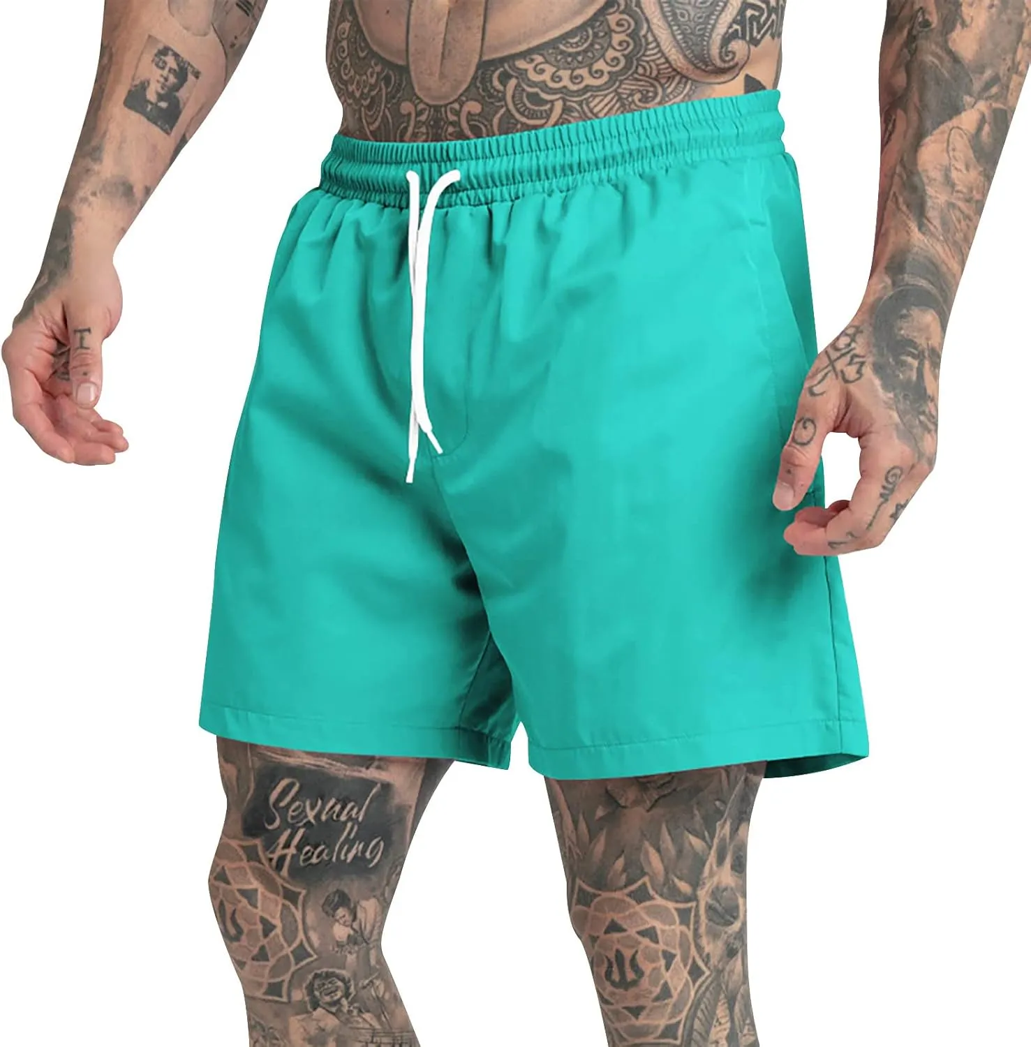 Men's Drawstring Sports Shorts with Pockets Casual Mid Waist Elastic Waistband Workout Exercise Running Shorts