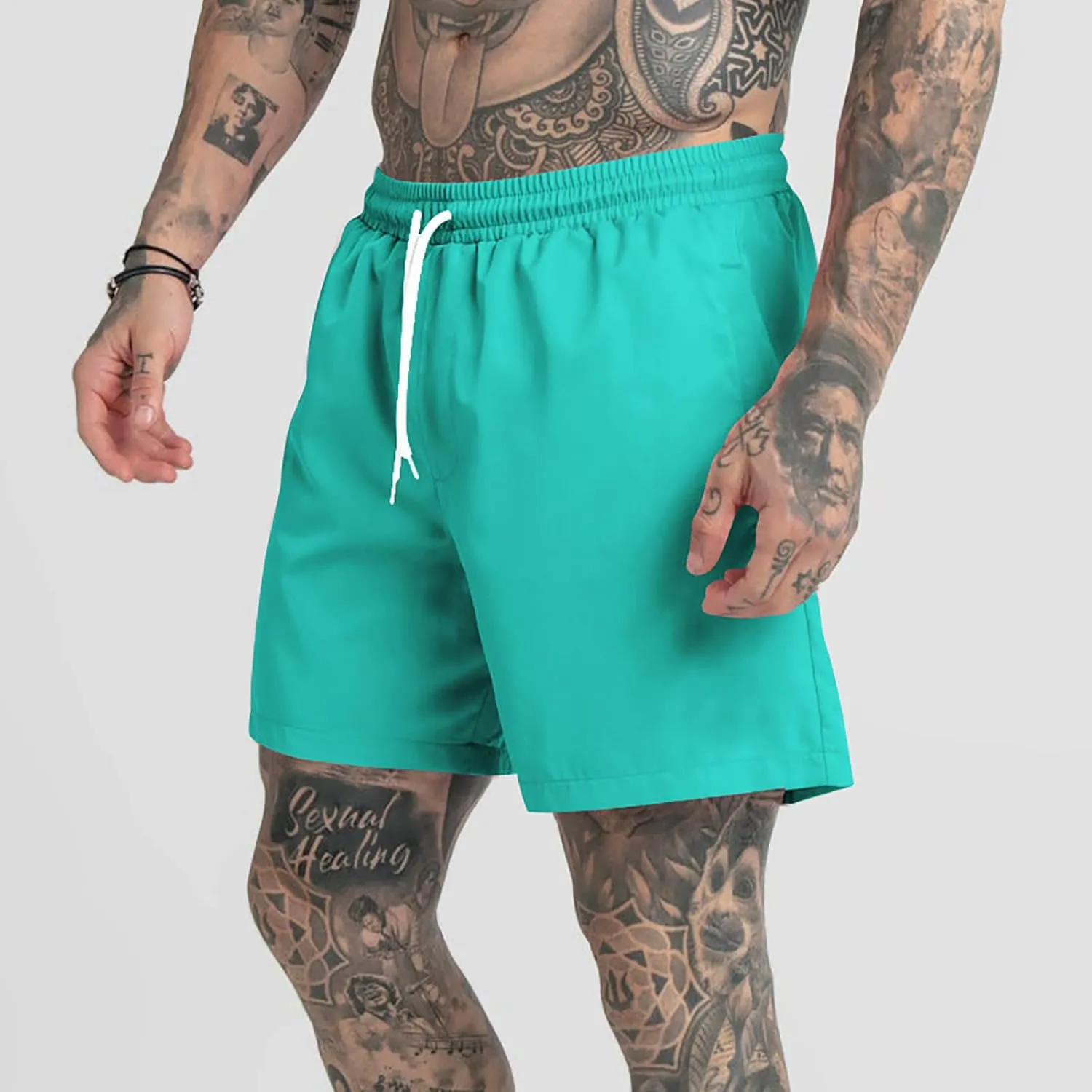 Men's Drawstring Sports Shorts with Pockets Casual Mid Waist Elastic Waistband Workout Exercise Running Shorts