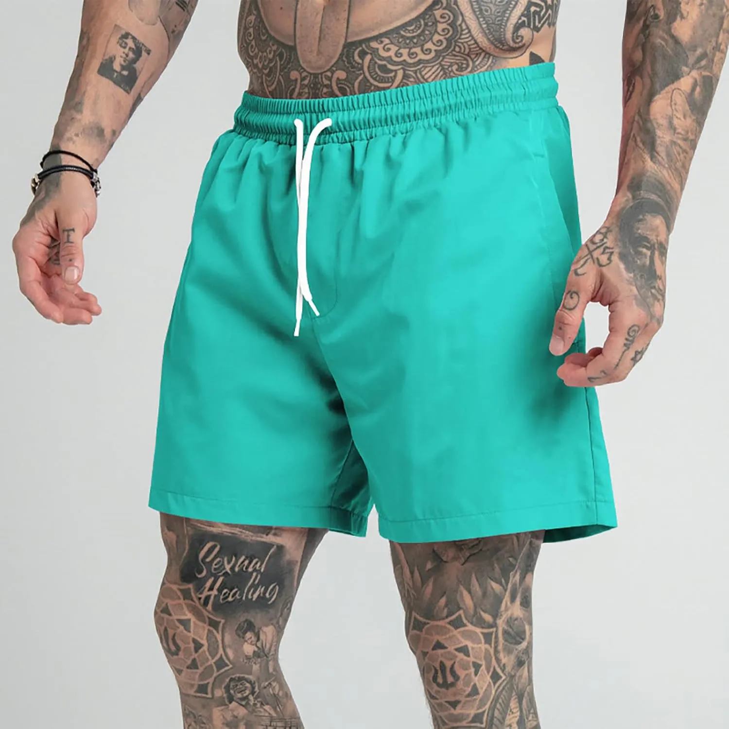 Men's Drawstring Sports Shorts with Pockets Casual Mid Waist Elastic Waistband Workout Exercise Running Shorts
