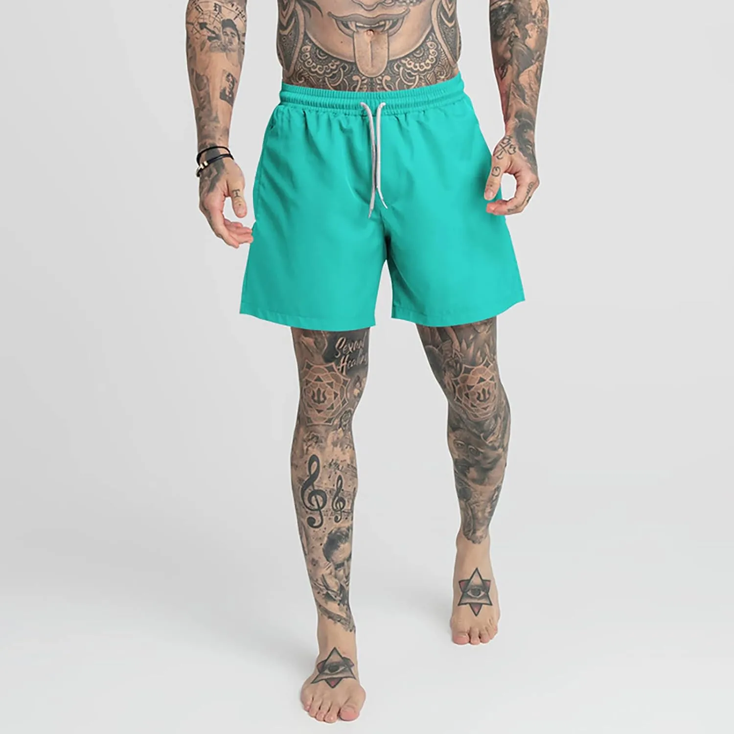 Men's Drawstring Sports Shorts with Pockets Casual Mid Waist Elastic Waistband Workout Exercise Running Shorts