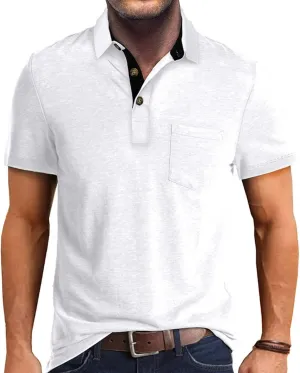 Men's Fashion Casual Polo Shirts Cotton Slim Fit Button Short Sleeve Basic Golf Work Tops