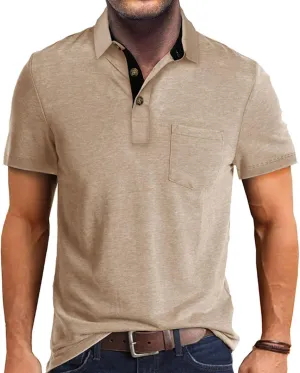 Men's Fashion Casual Polo Shirts Cotton Slim Fit Button Short Sleeve Basic Golf Work Tops
