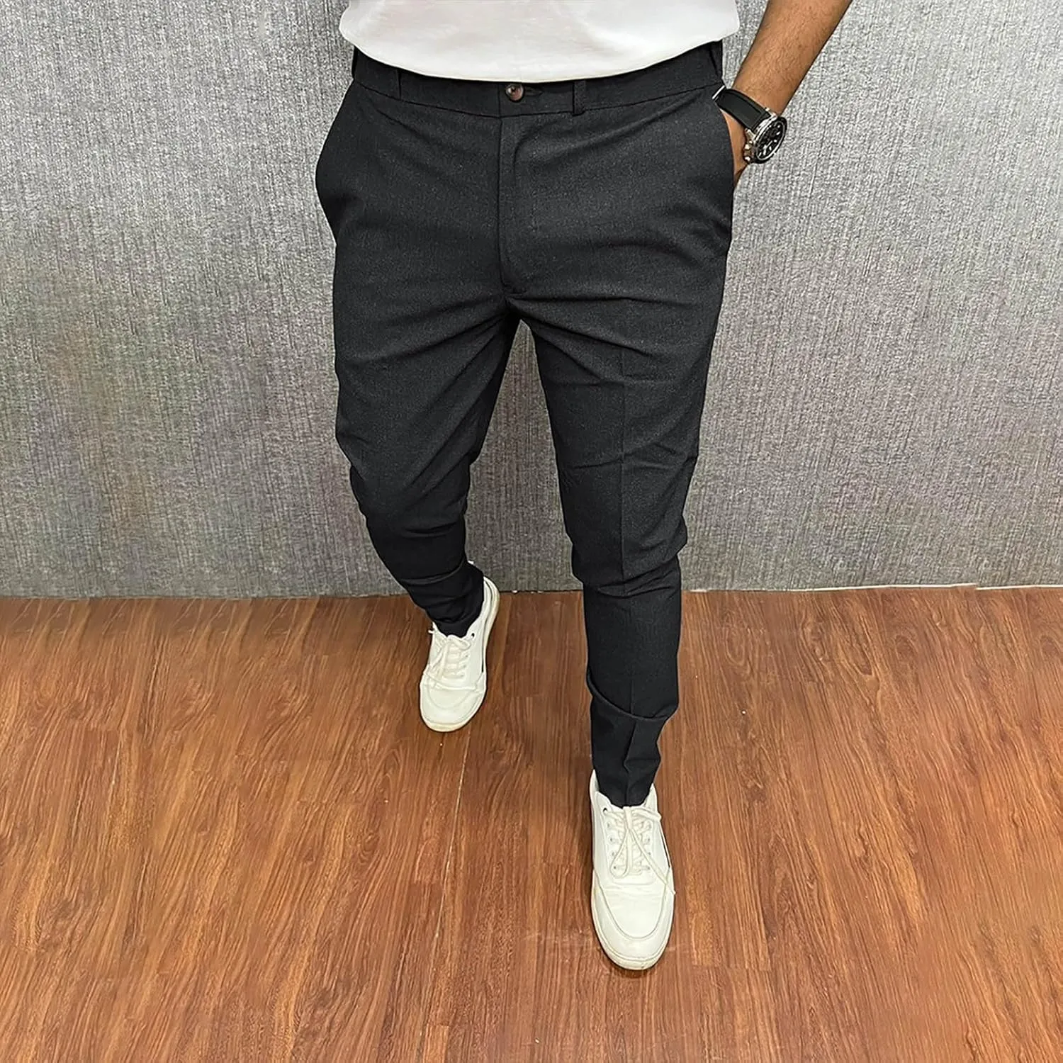 Men's Fashion Cotton Slim Fit Dress Pants Casual Business Skinny Stretch Chino Pants Golf Pencil Pants with Pockets