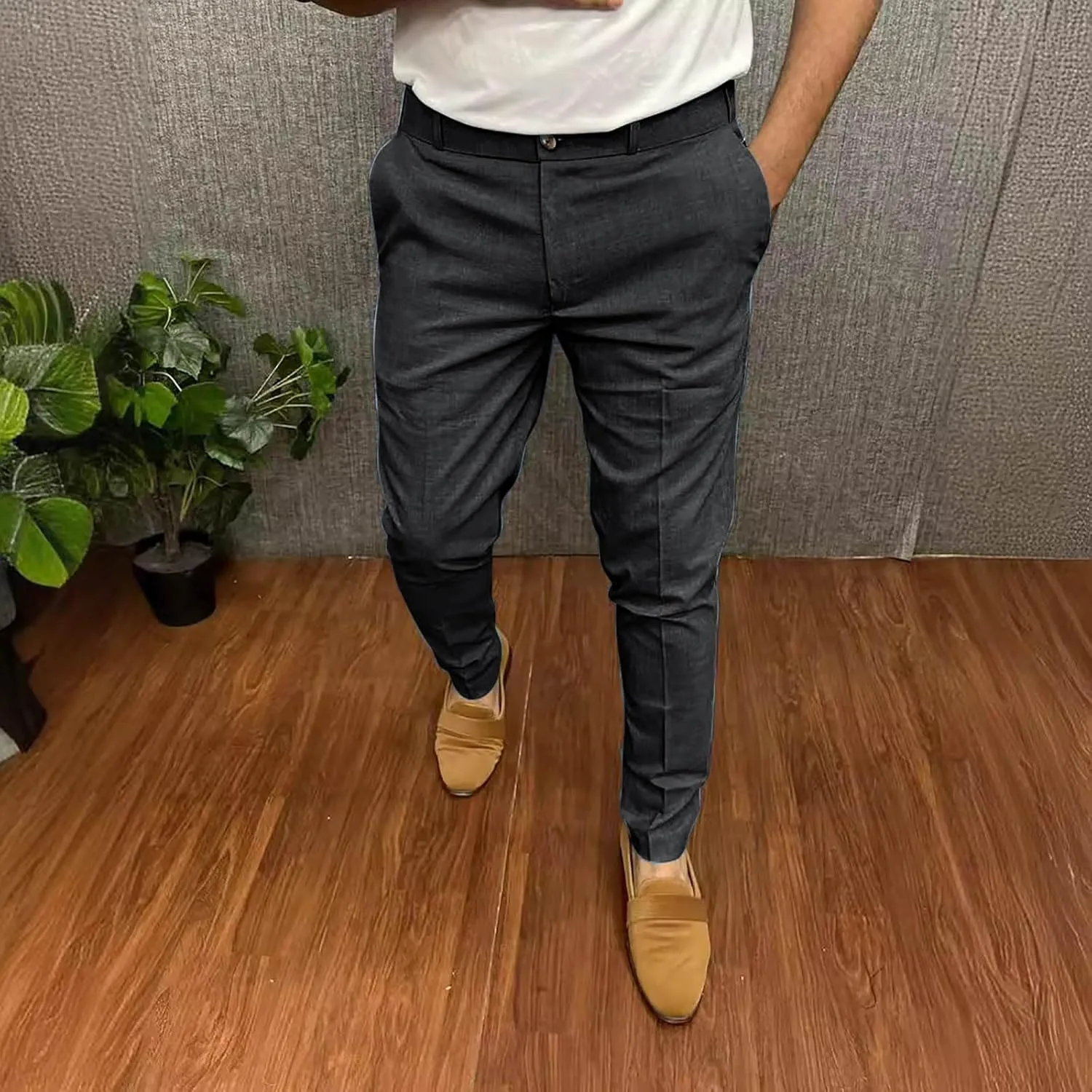 Men's Fashion Cotton Slim Fit Dress Pants Casual Business Skinny Stretch Chino Pants Golf Pencil Pants with Pockets