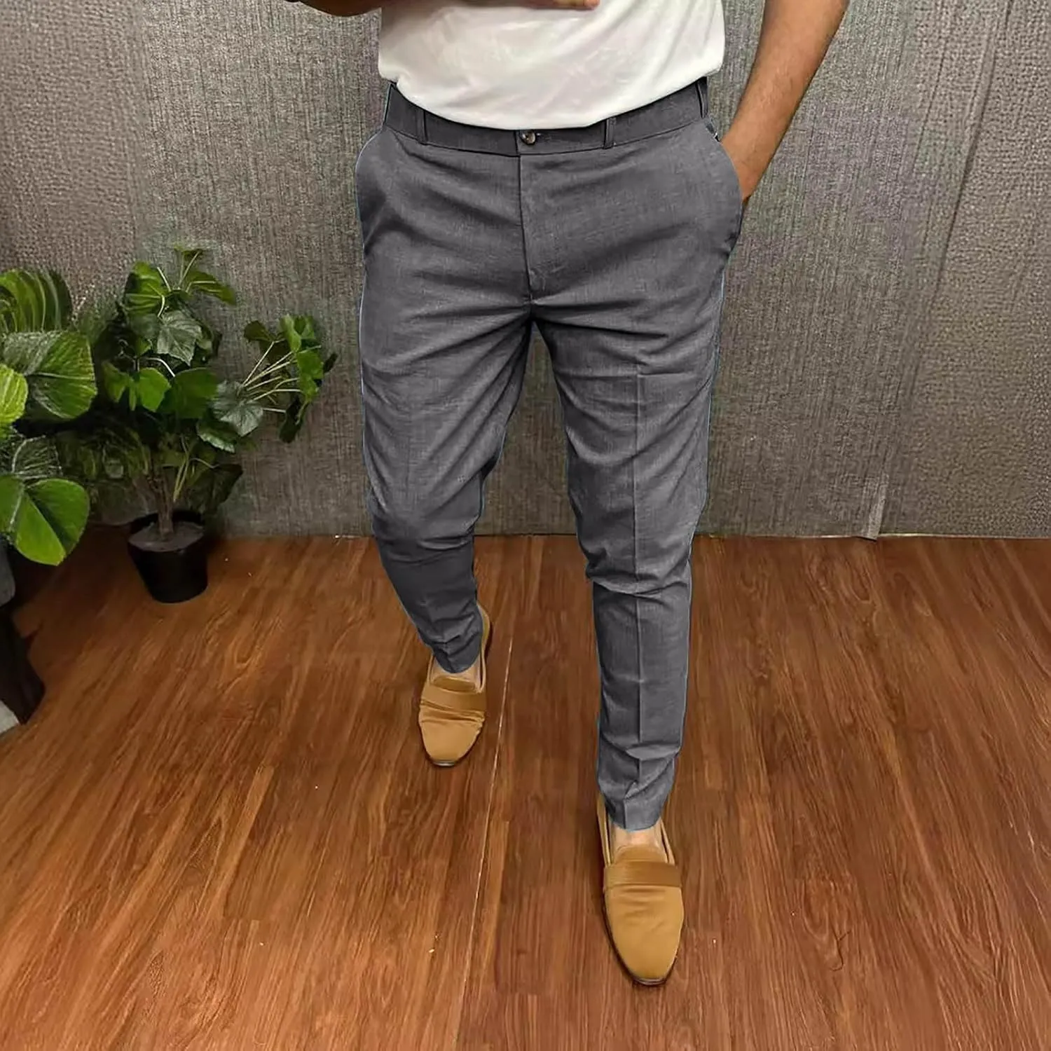 Men's Fashion Cotton Slim Fit Dress Pants Casual Business Skinny Stretch Chino Pants Golf Pencil Pants with Pockets