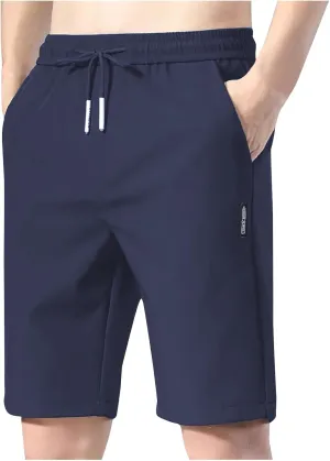 Men's Gym Shorts Solid Color Drawstring Elastic Waisted Shorts Slim Fit Quick Drying Straight Short Pants with Pocket