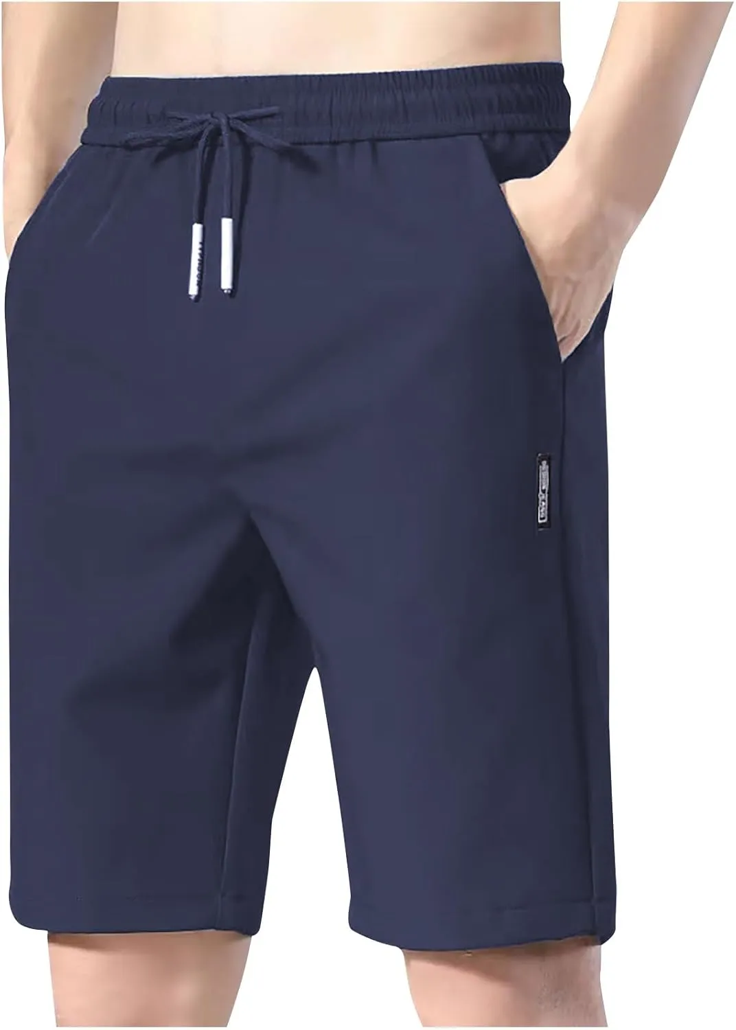 Men's Gym Shorts Solid Color Drawstring Elastic Waisted Shorts Slim Fit Quick Drying Straight Short Pants with Pocket