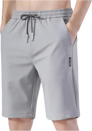 Men's Gym Shorts Solid Color Drawstring Elastic Waisted Shorts Slim Fit Quick Drying Straight Short Pants with Pocket