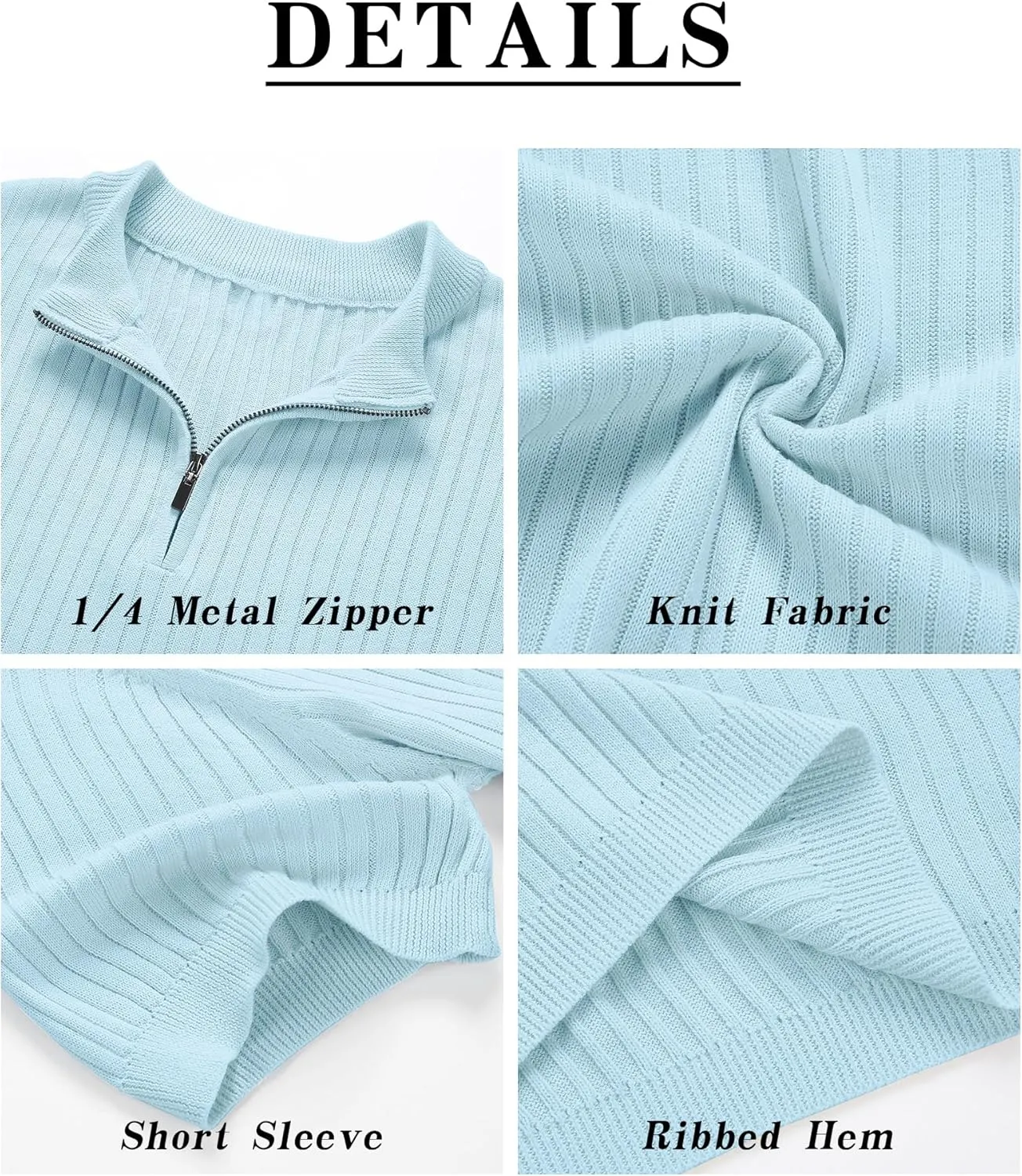 Men's Knit Polo Shirts Short Sleeve Zipper Vintage Collarless Golf Shirt Slim Fit Tops
