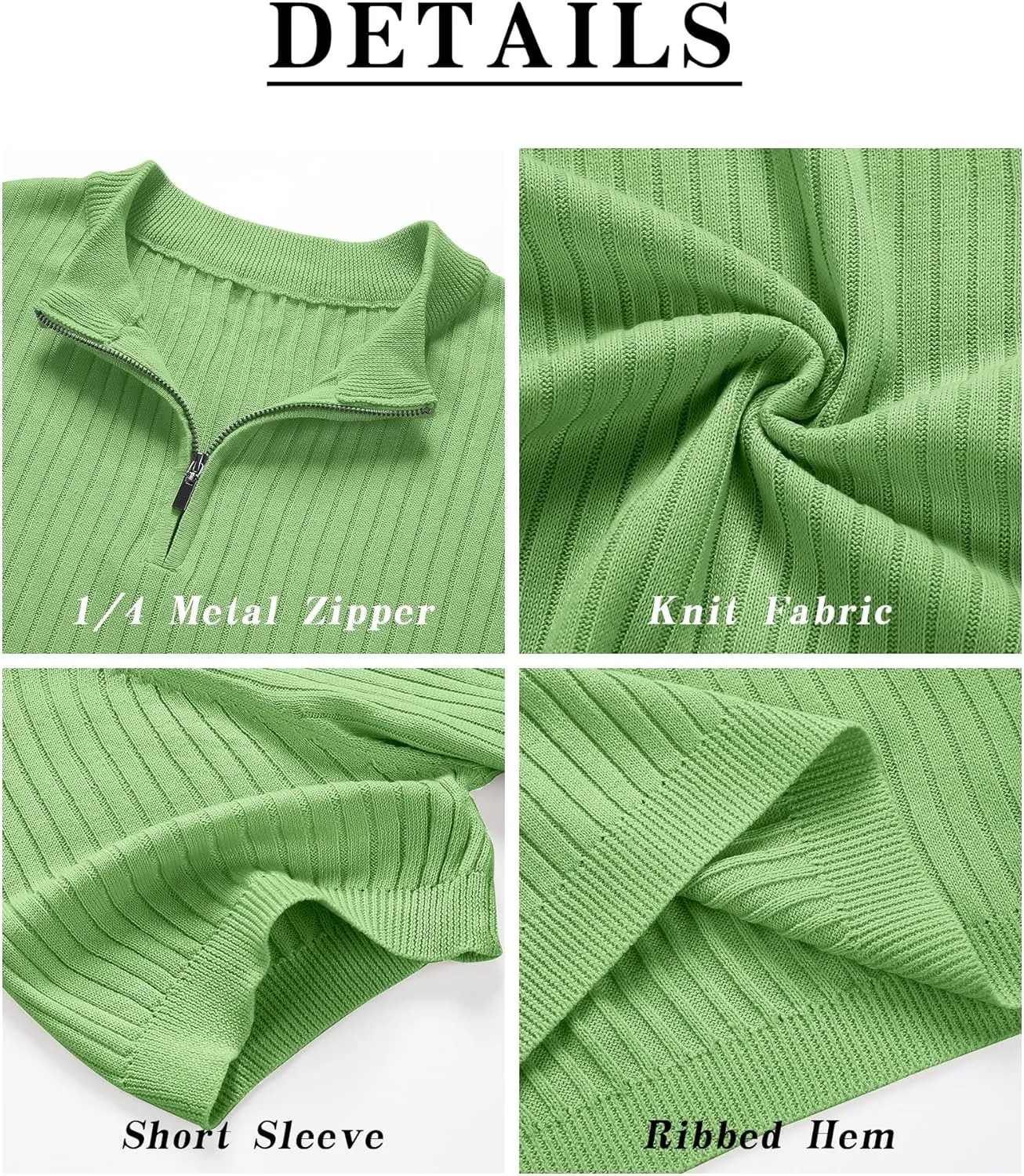 Men's Knit Polo Shirts Short Sleeve Zipper Vintage Collarless Golf Shirt Slim Fit Tops