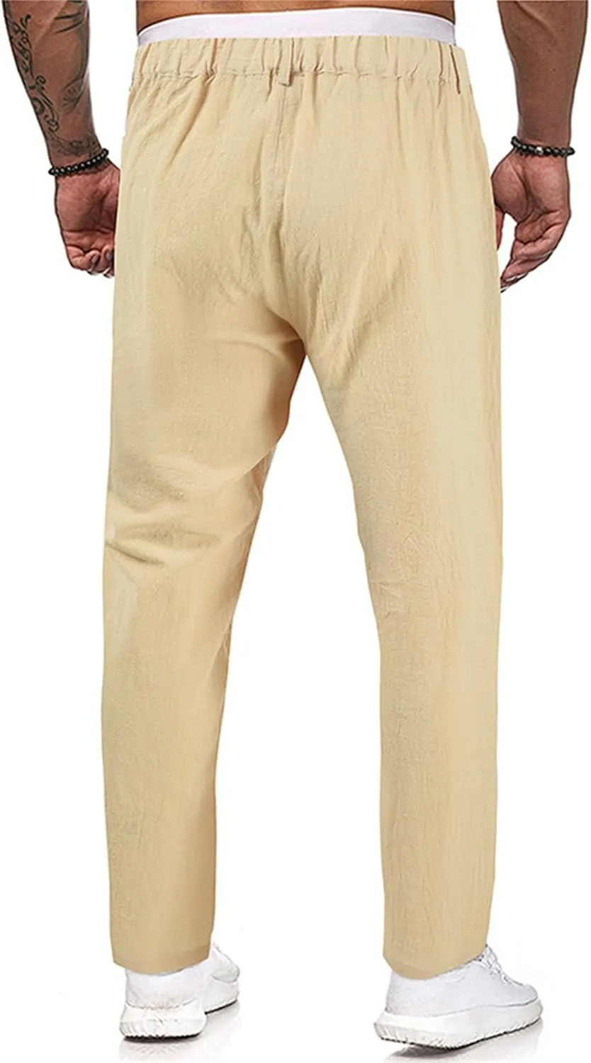 Men's Lightweight Casual Pants Button Stretch Pleated Slacks Golf Chino Pants Summer Beach Vacation Vintage Trousers