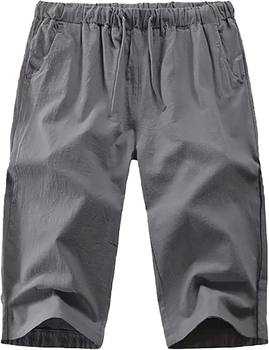 Men's Linen Harem Capri Pants Casual Lightweight Drawstring Yoga Pants Elastic Waist Shorts Baggy 3/4 Beach