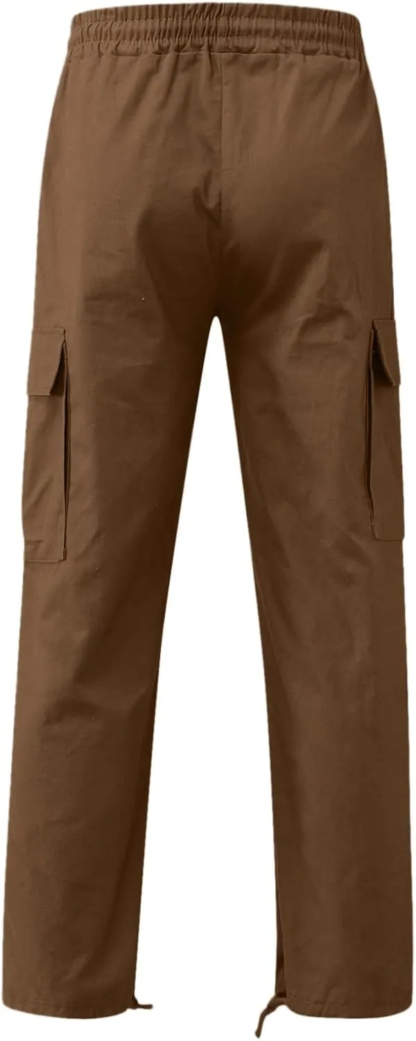 Men's Linen Pants Casual Twill Chino Lace Up Pants Fashion Baggy Sweatpants Lightweight Joggers Athletic Pants