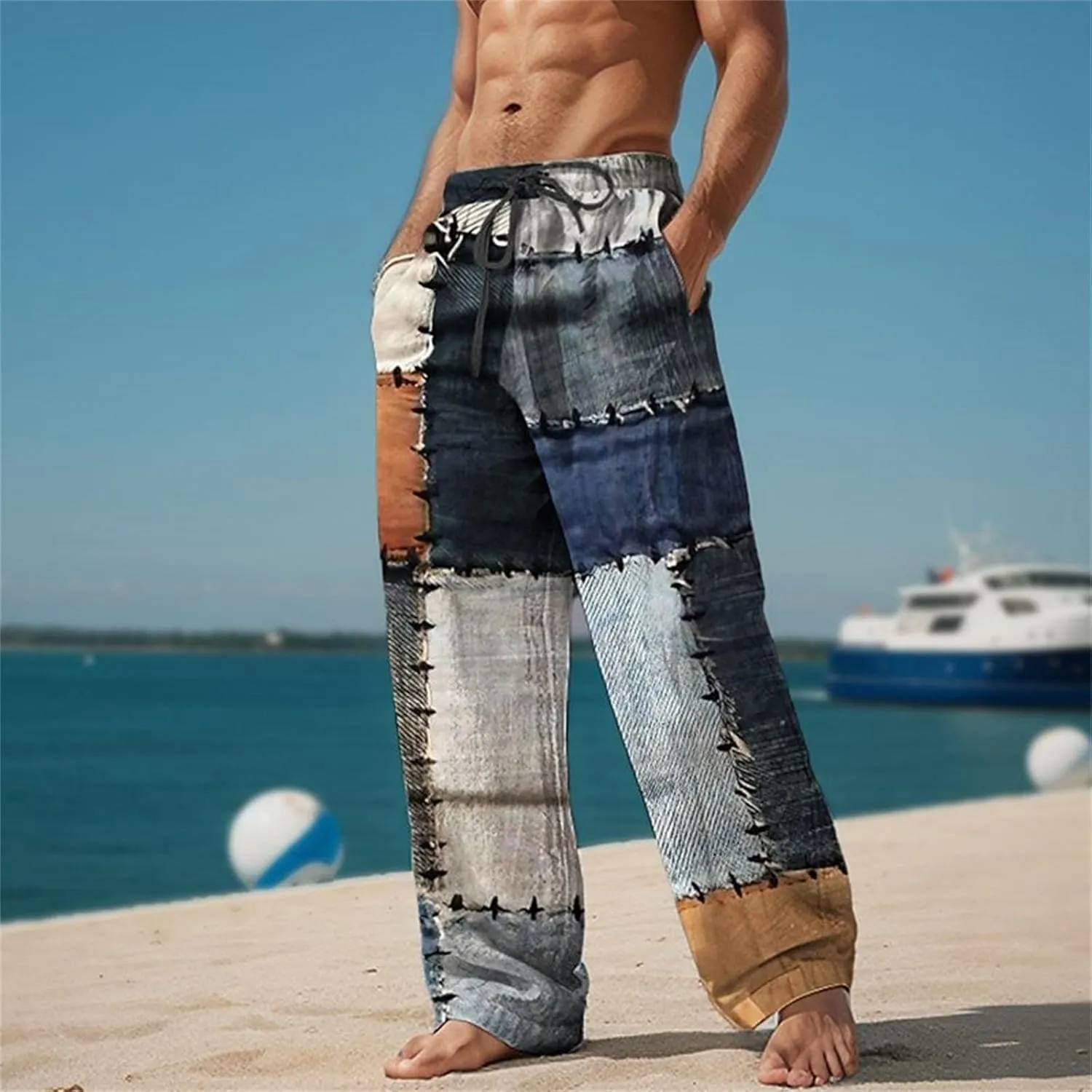 Mens Linen Pants Slim Fit Classic Flat Front Chino Pants Casual Lightweight Straight Leg Summer Beach Trousers