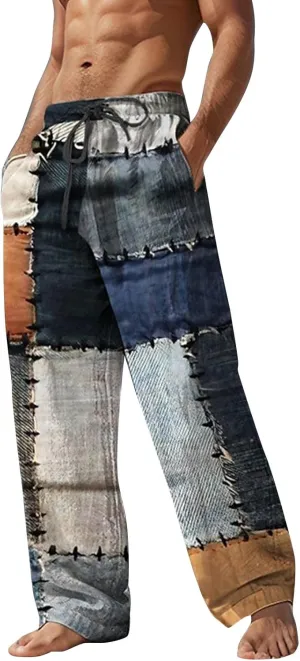 Mens Linen Pants Slim Fit Classic Flat Front Chino Pants Casual Lightweight Straight Leg Summer Beach Trousers