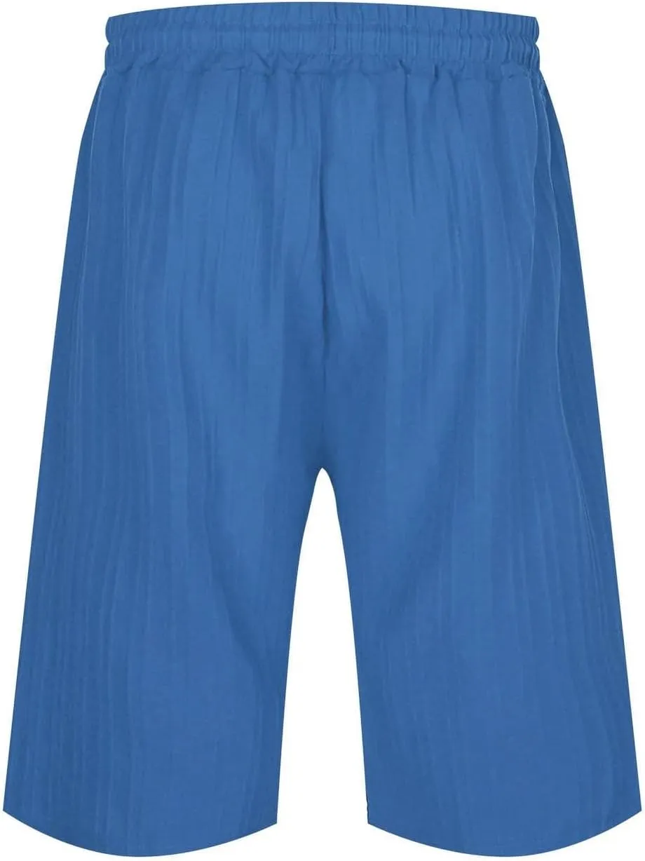 Men's Linen Shorts Summer Flat Front Casual Elastic Waist Drawstring Beach Vacation Shorts with Pockets