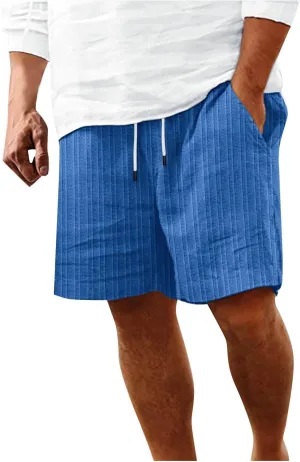 Men's Linen Shorts Summer Flat Front Casual Elastic Waist Drawstring Beach Vacation Shorts with Pockets