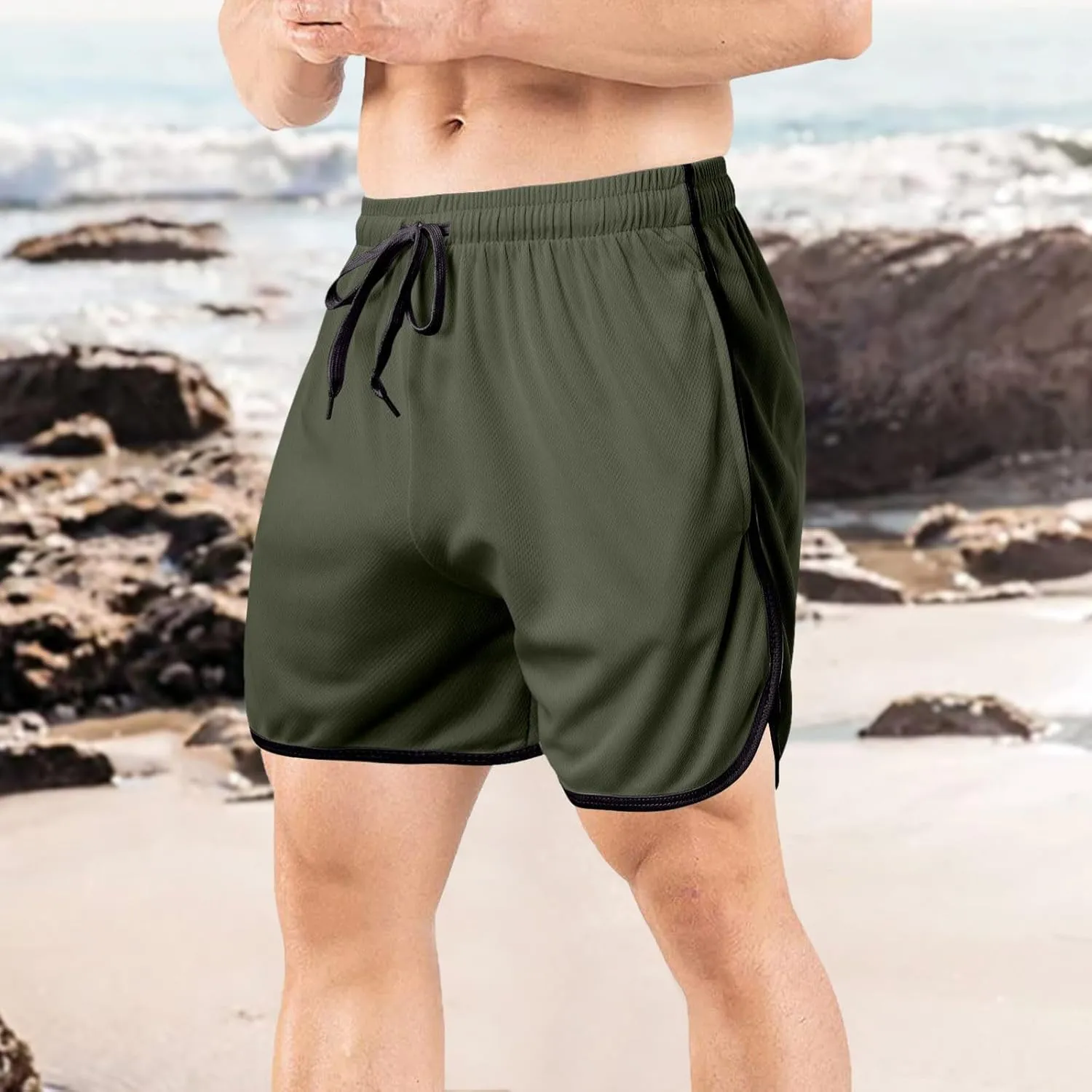 Men's Mesh Gym Shorts with Pockets Performance for Workouts Basketball Shorts Casual Elastic Running Shorts