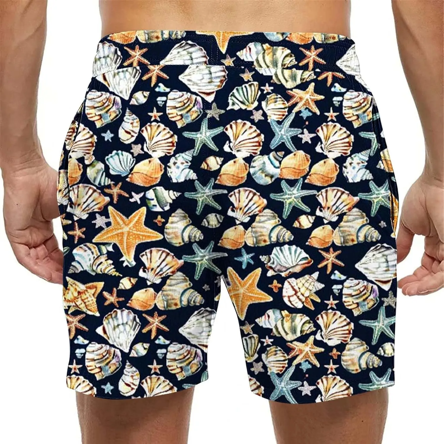 Mens Shorts 2025 Summer Hawaiian Beach Shorts Lightweight Elastic Waist Drawstring Casual Board Short with Pockets