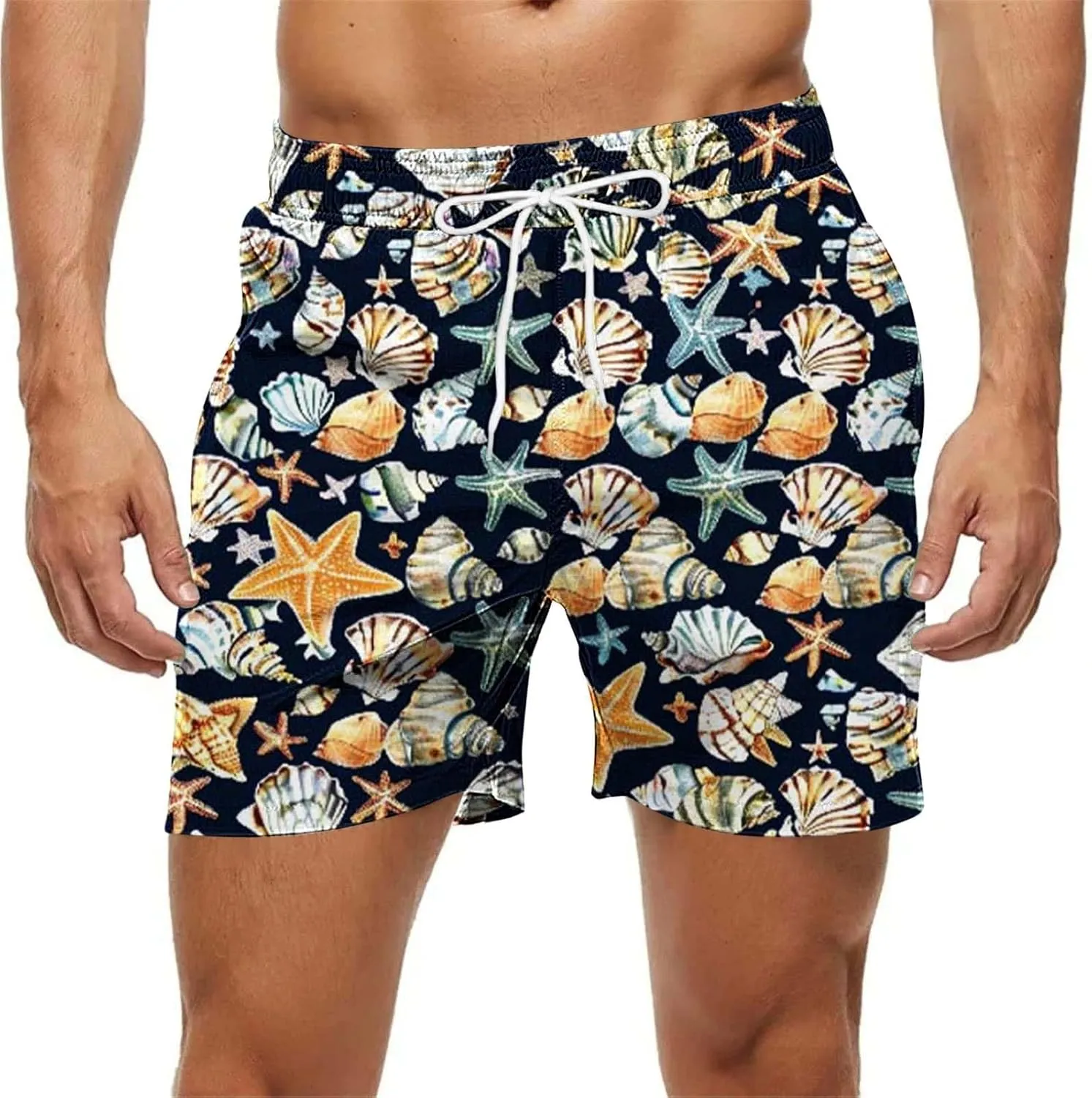 Mens Shorts 2025 Summer Hawaiian Beach Shorts Lightweight Elastic Waist Drawstring Casual Board Short with Pockets