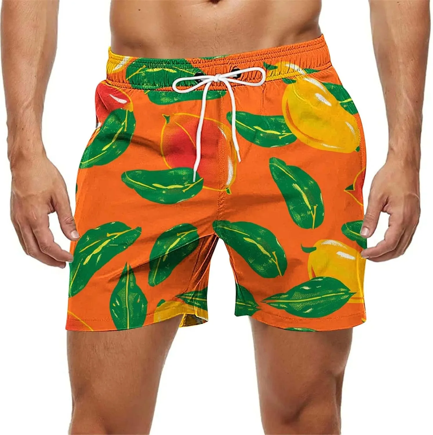 Mens Shorts 2025 Summer Hawaiian Beach Shorts Lightweight Elastic Waist Drawstring Casual Board Short with Pockets