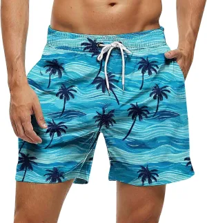 Mens Shorts 2025 Summer Hawaiian Beach Shorts Lightweight Elastic Waist Drawstring Casual Board Short with Pockets