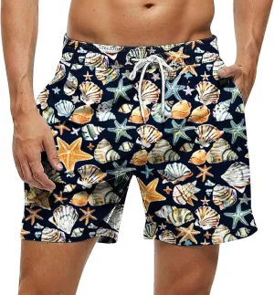 Mens Shorts 2025 Summer Hawaiian Beach Shorts Lightweight Elastic Waist Drawstring Casual Board Short with Pockets