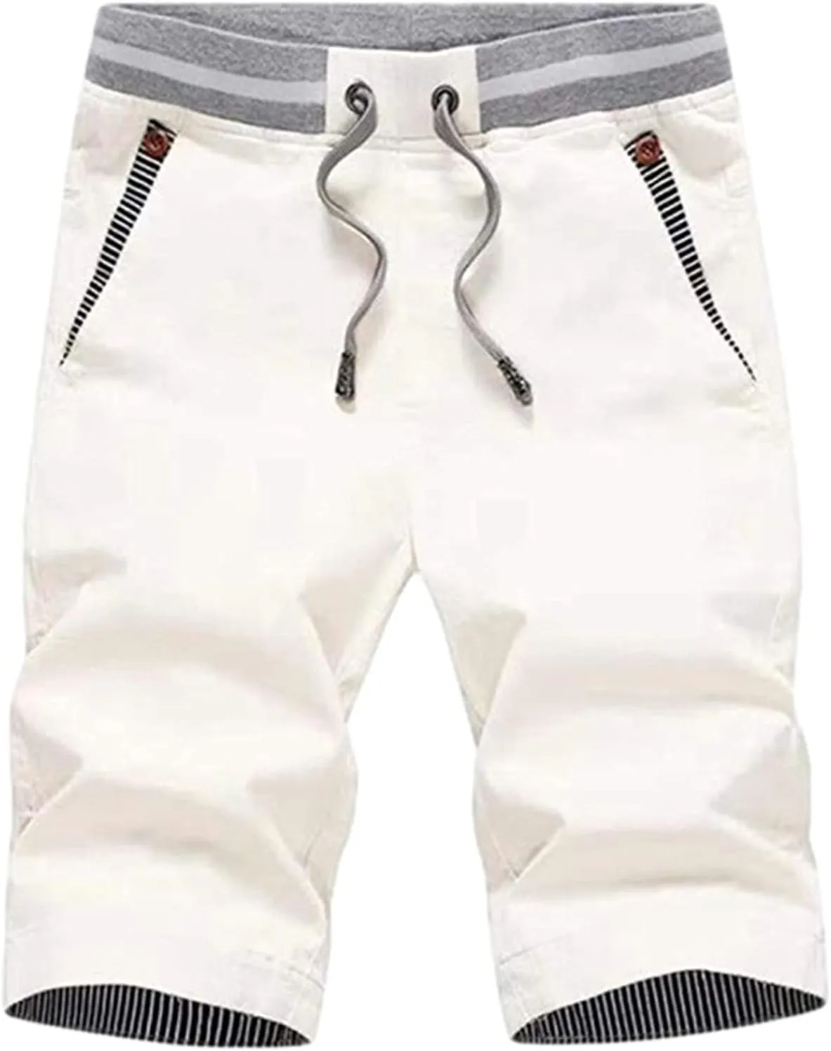 Men's Shorts Summer Casual Drawstring Elastic Waist Outdoor Sport Stretch Slim Fit Chino Shorts with Pocket