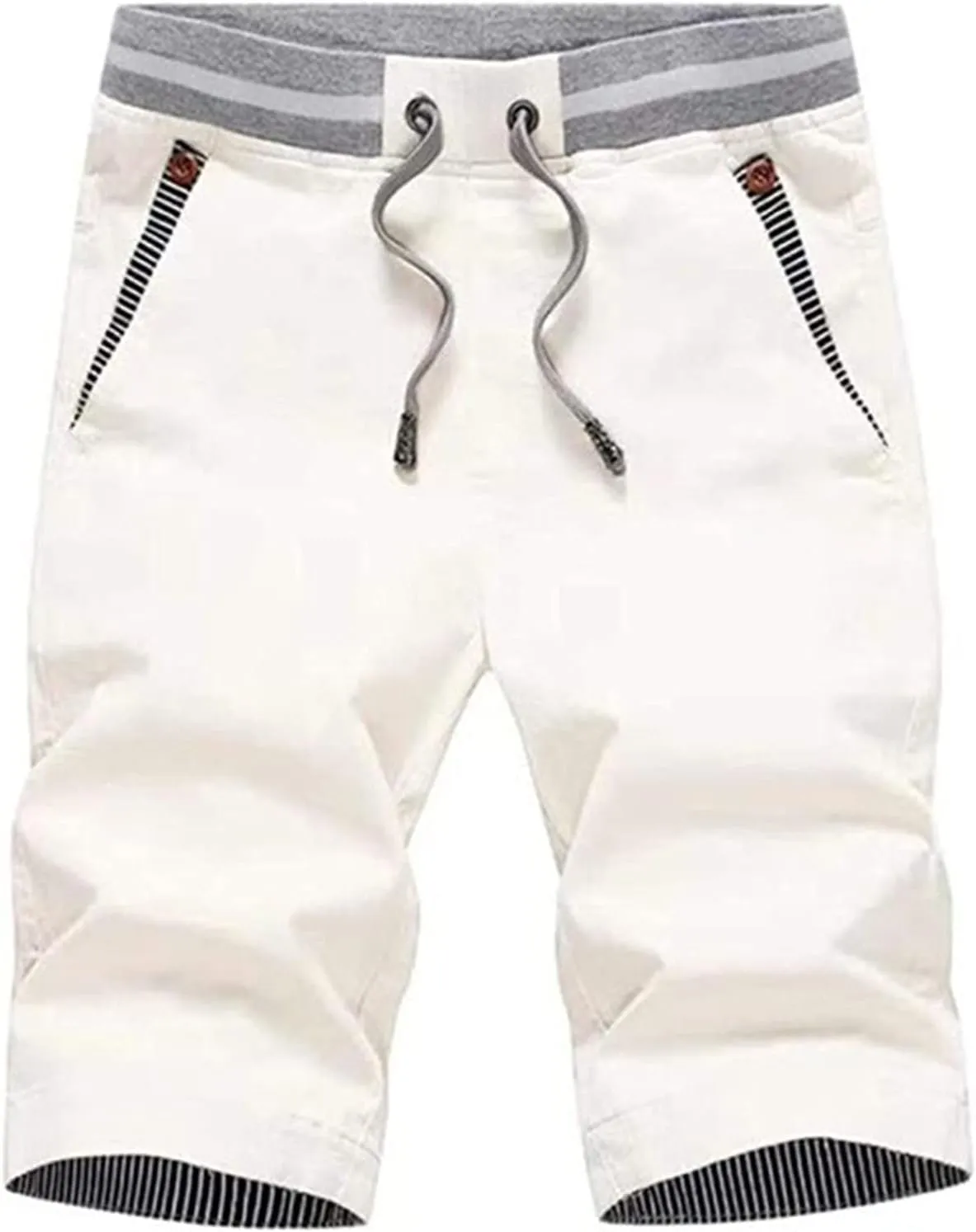 Men's Shorts Summer Casual Drawstring Elastic Waist Outdoor Sport Stretch Slim Fit Chino Shorts with Pocket