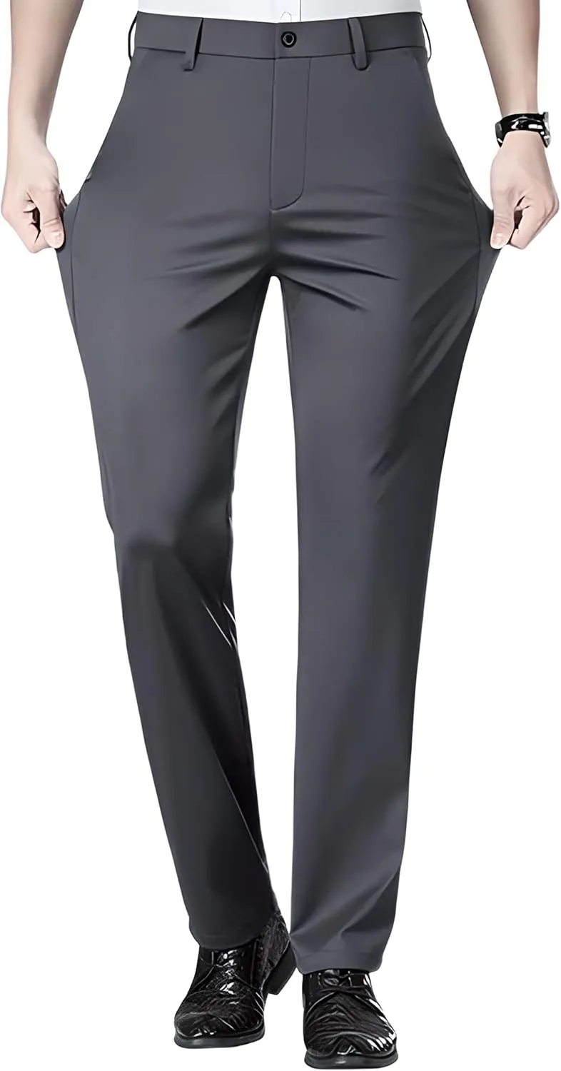 Mens Stretch Dress Pants, Men's Classic Fit Casual Pants Lightweight Flat Front Golf Work Suit Pants