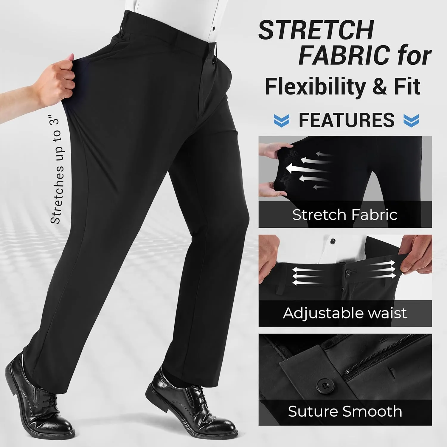 Mens Stretch Dress Pants, Men's Classic Fit Casual Pants Lightweight Flat Front Golf Work Suit Pants