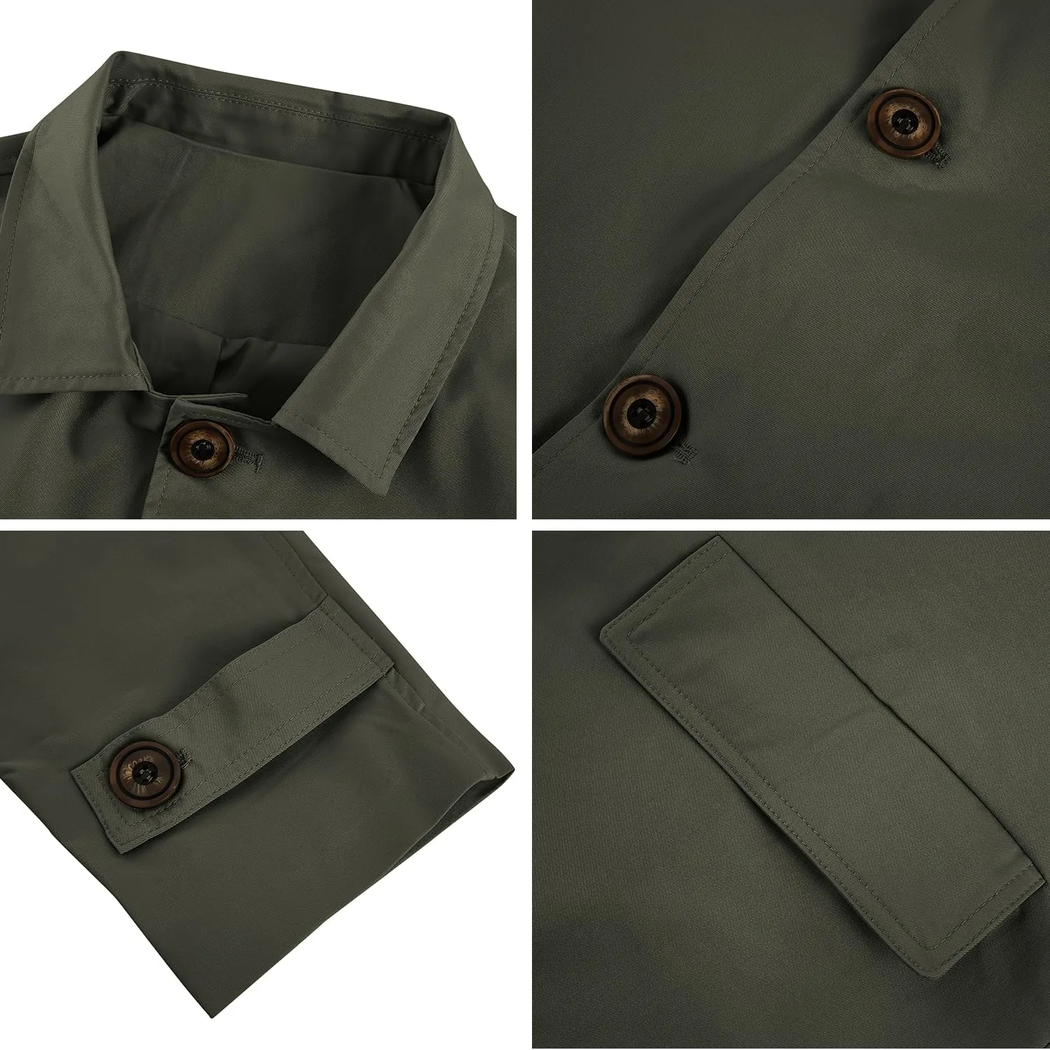 Mens Trench Coat Slim Fit Single Breasted Casual Long Jacket Lightweight Lapel Fall Windbreaker Overcoat