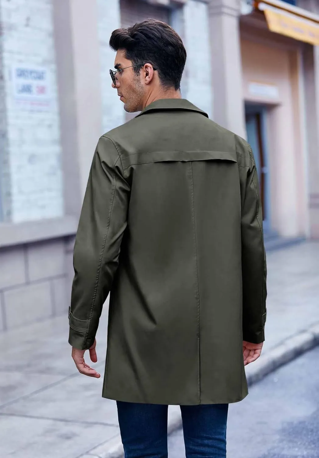 Mens Trench Coat Slim Fit Single Breasted Casual Long Jacket Lightweight Lapel Fall Windbreaker Overcoat