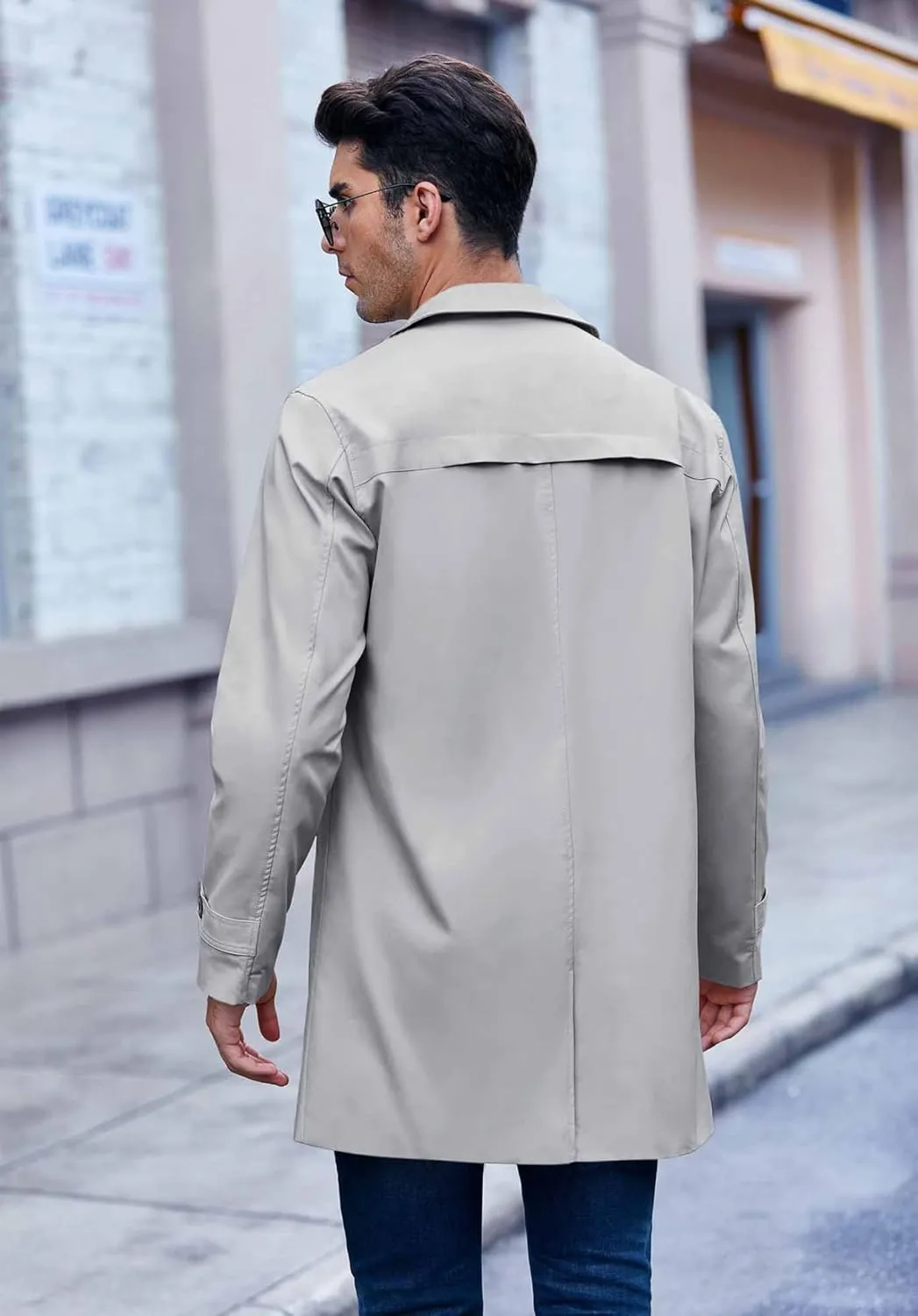 Mens Trench Coat Slim Fit Single Breasted Casual Long Jacket Lightweight Lapel Fall Windbreaker Overcoat