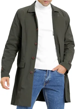 Mens Trench Coat Slim Fit Single Breasted Casual Long Jacket Lightweight Lapel Fall Windbreaker Overcoat