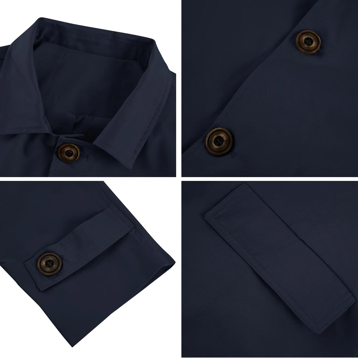 Mens Trench Coat Slim Fit Single Breasted Casual Long Jacket Lightweight Lapel Fall Windbreaker Overcoat
