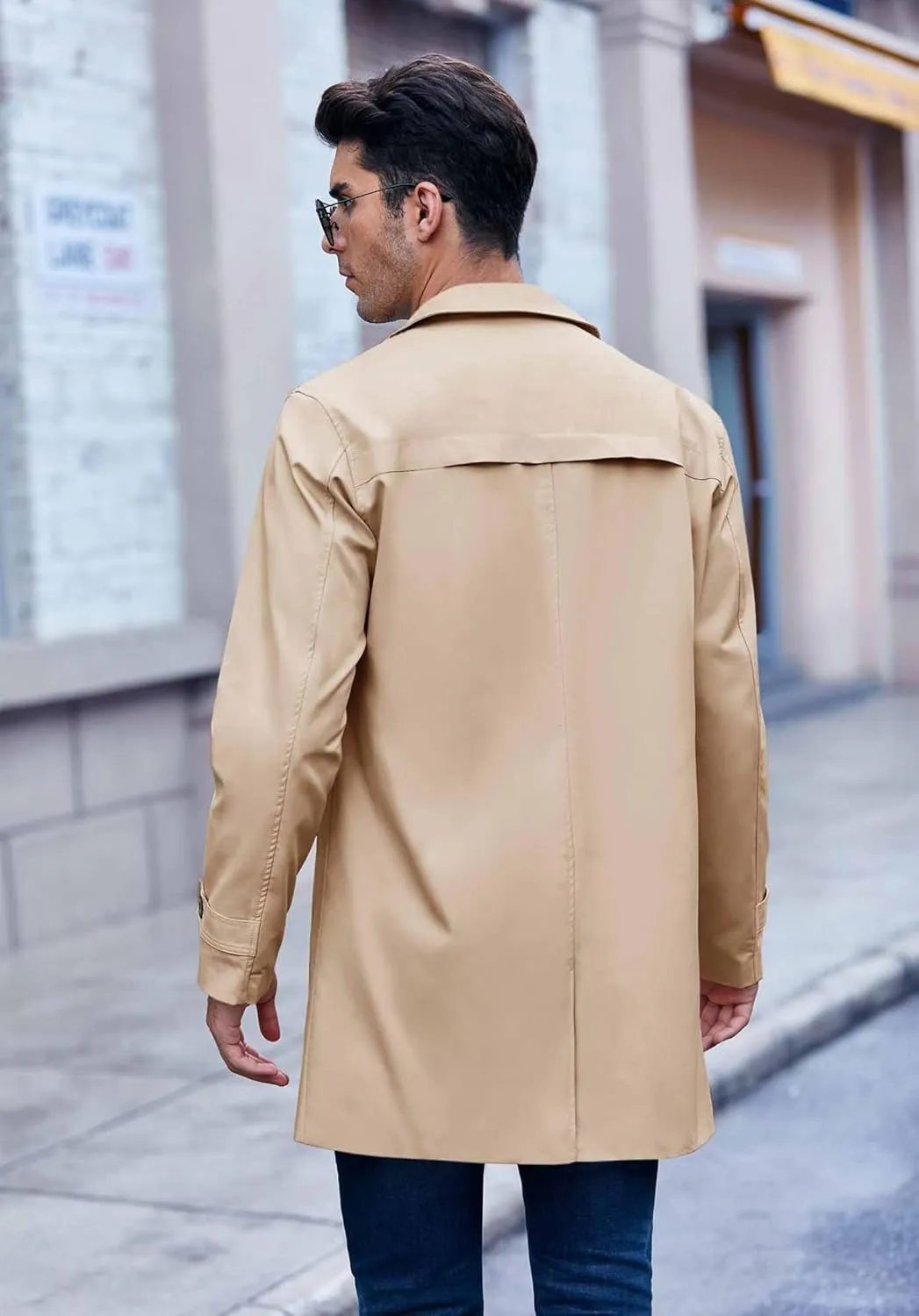Mens Trench Coat Slim Fit Single Breasted Casual Long Jacket Lightweight Lapel Fall Windbreaker Overcoat