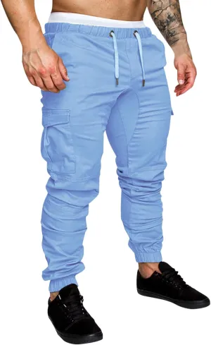 Mens Workout Cargo Sweatpants Joggers Pants Cotton Drawstring Chino Cargo Pants for Hiking Outdoor Jogging Mens Cargo