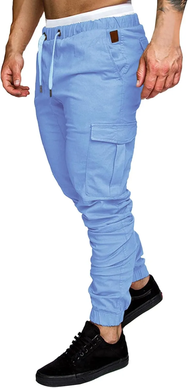 Mens Workout Cargo Sweatpants Joggers Pants Cotton Drawstring Chino Cargo Pants for Hiking Outdoor Jogging Mens Cargo