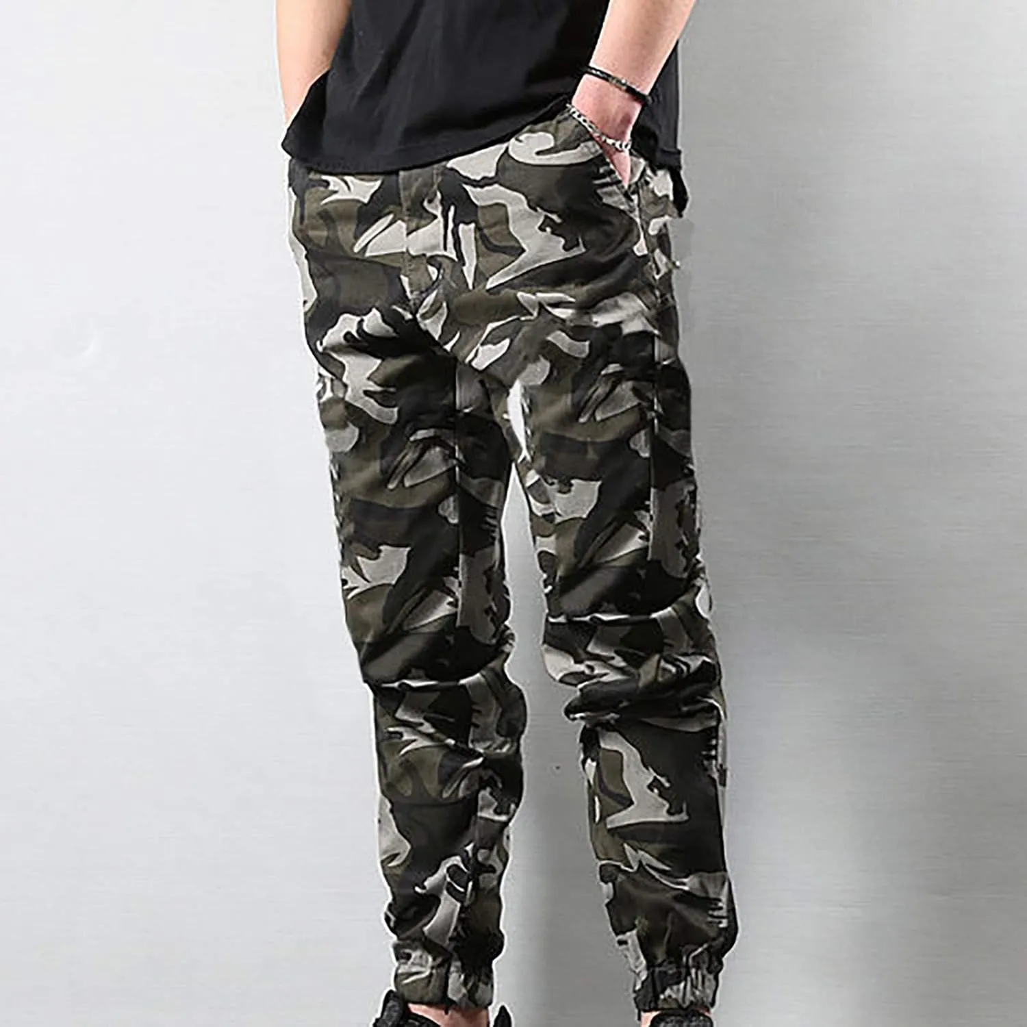 Mens Workout Cargo Sweatpants Mens Open Bottom Sweatpants Workout Lounge Pants with Zipper Pockets Mens High Waisted
