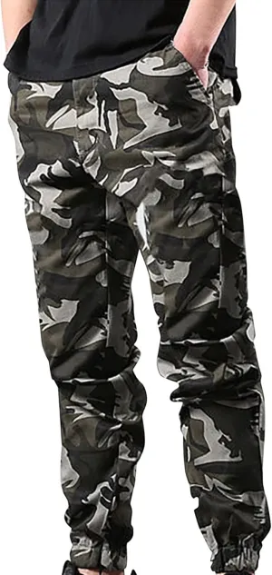 Mens Workout Cargo Sweatpants Mens Open Bottom Sweatpants Workout Lounge Pants with Zipper Pockets Mens High Waisted