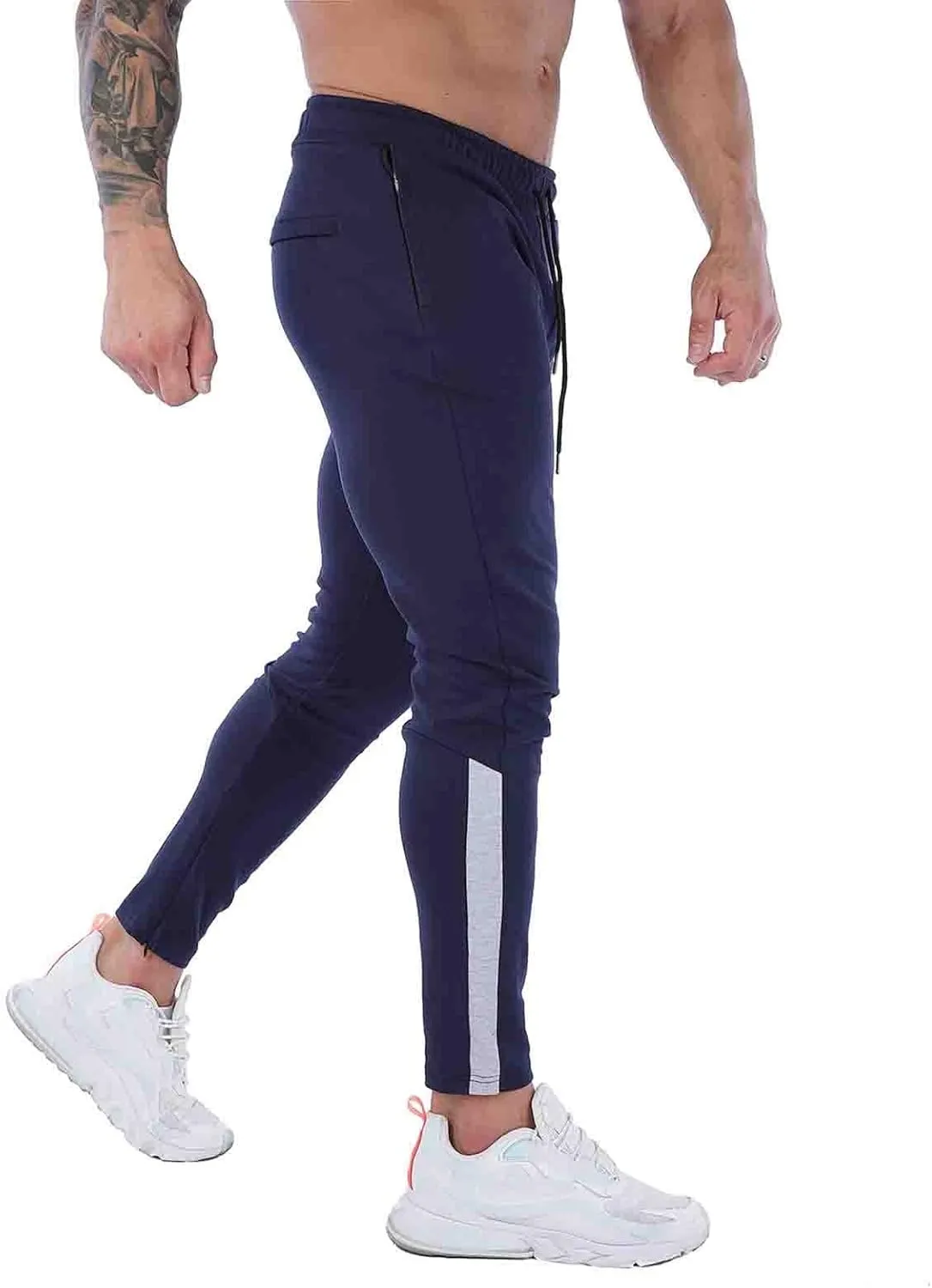 Mens Workout Cargo Sweatpants with Zipper Pockets Workout Cycling Gym Pants Men Joggers Sweatpants Slim Fit Workout