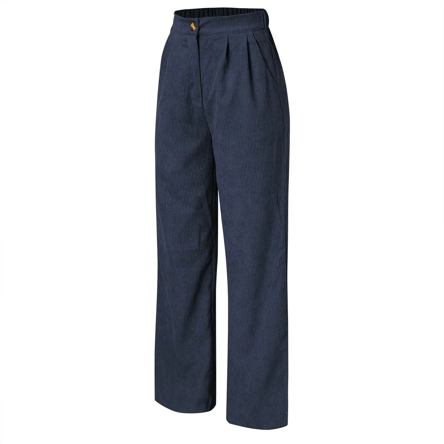 Miyaomn Women Trendy Fall Corduroy Pants Solid Color Loose High Waist Straight Wide Leg Trousers Casual Trousers with Pockets