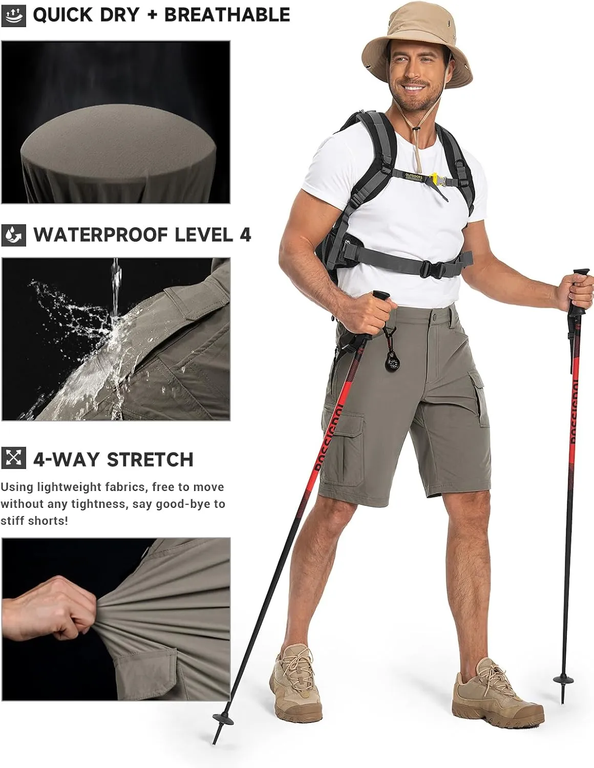 Moosehill Men's Hiking Cargo Shorts Quick Dry Work Shorts for Men Casual Tactical with 7 Pockets Waterproof No Belt